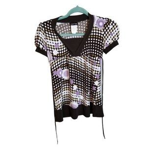 Paper Doll Womens Sz M Multicolor Polka Dot Short Sleeve Blouse